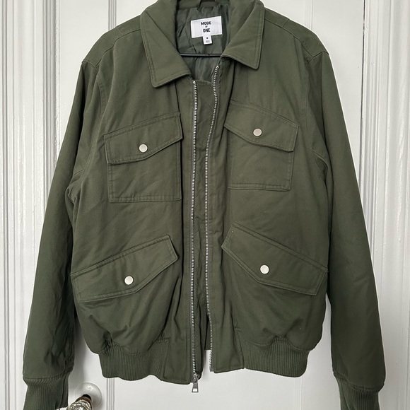 Mode of One Medium Utility Bomber Jacket Military Green Multiple Pockets Medium - Picture 5 of 7